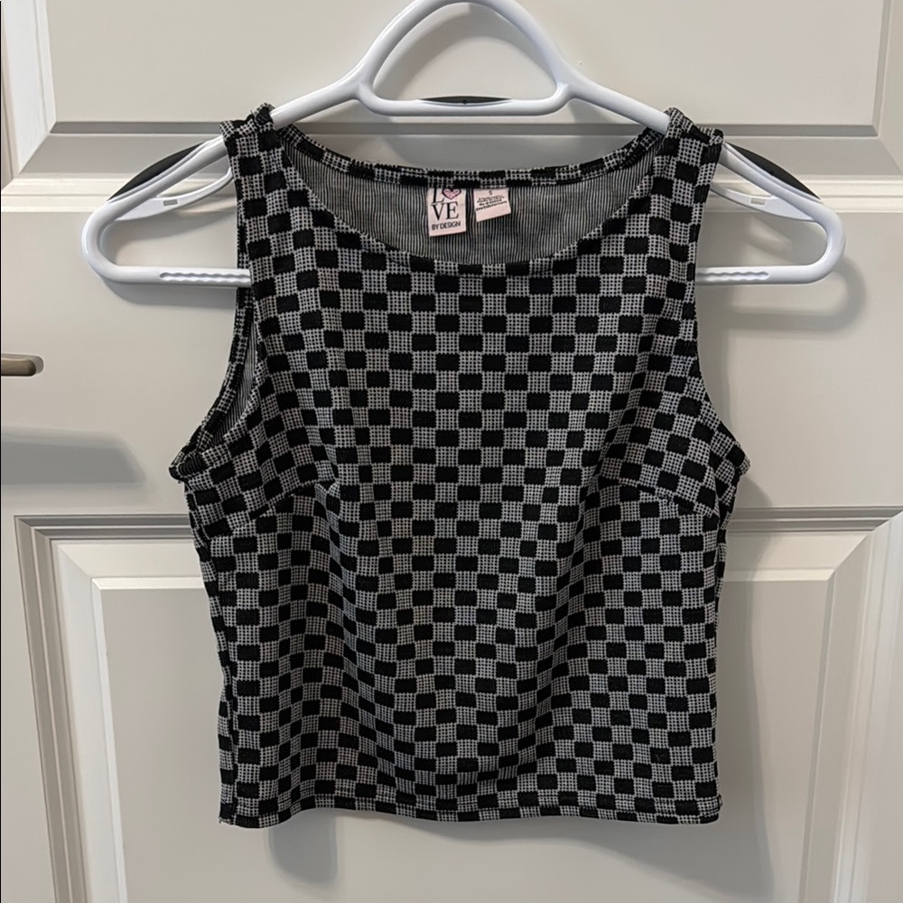 Black and Gray Checkered Women's Top